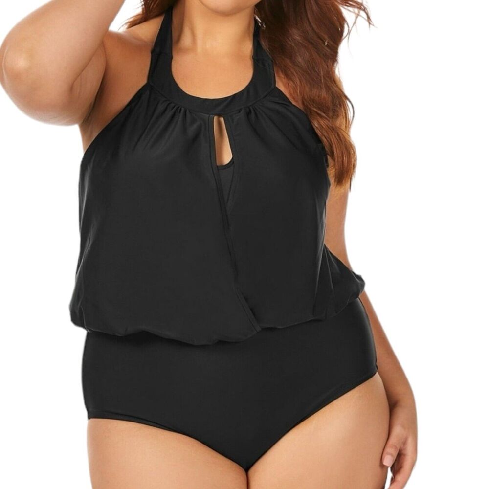 NWT Raisins Curve Casablanca One Piece Blouson High Neck Halter Top Swimsuit 20w